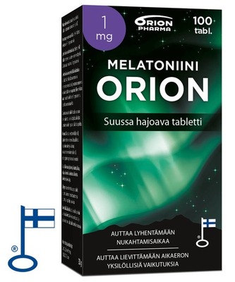 Melatoniini Orion 1mg 100 Tabl Suussahajoava Paketti Vasemmalta Rgb Flag
