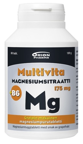 Multivita Magnesiumsitraatti 175 mg + B6 purutabl. greippi