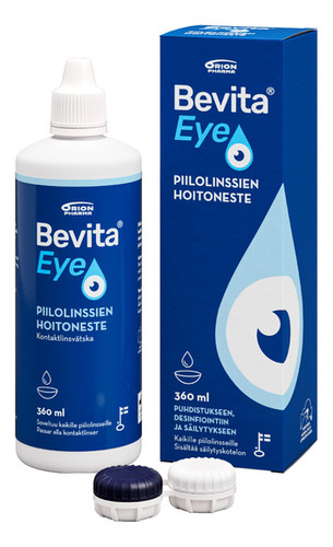 Bevita Eye piilolinssien hoitoneste 360 ml kotelo ja pullo web RGB trim jpg