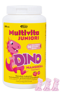 Orion Multivita Juniori Dino Mansikka 200 Purkki Etu Web