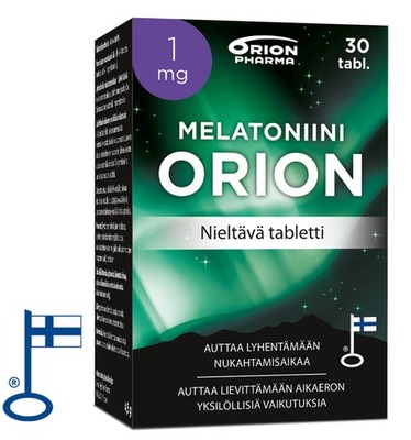 Melatoniini Orion 1mg 30 Tabl Nieltava Tab Paketti Vasemmalta RGB Flag