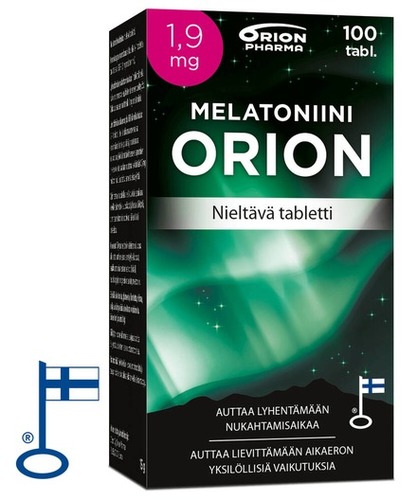 Melatoniini Orion 1-9mg 100 Tabl Nieltava Paketti Vasemmalta RGB Flag