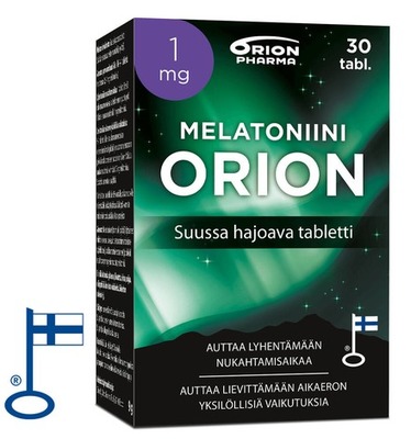 Melatoniini Orion 1mg 30 Tabl Suussahajoava Paketti Vasemmalta RGB Flag