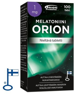 Melatoniini Orion 1mg 100 Tabl Nieltava Paketti Vasemmalta RGB Flag