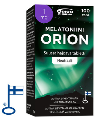 Melatoniini Orion 1mg Neutraali 100tabl vasemmalta RGB flag